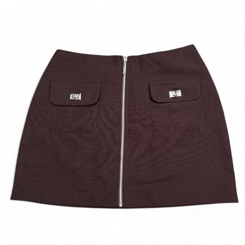 Vintage NY Invasion Mini Skirt Womens Size 9 Brown Full Zip 90s Y2K USA Made‎